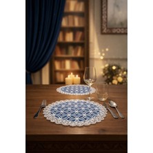 Rona Home Lüks Çeyizlik Beyaz Geometrik Desenli Güpürlü Supla Takımı - Lüks Dantelli 6'lı Masa Servis Seti