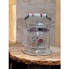 UltraMint Şeffaf Cam Demlik, Porselen Saplı, Süzgeçli, 600 Ml, Zarif ve Fonksiyonel