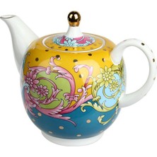 UltraMint Estelle Bone China Yuvarlak Çaydanlık 1300 Ml, Karışık Desenli, Şık ve Dayanıklı