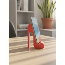 SNM Topuklu Ayakkabı Tasarımlı Telefon Standı - Dekoratif Masaüstü Cep Telefonu Tutucu - Ofis ve Ev Aksesuarı (Kırmızı/mercan)