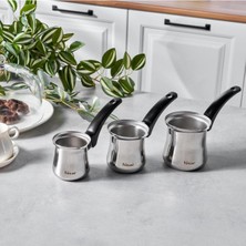 UltraMint Modern 3 Parça Çelik Cezve Seti, Şık ve Dayanıklı Mutfak Gereci