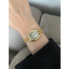 Elifra Kadın Gold Kaplama Quartz Kol Saati - Roma Rakamlı Vintage Kare Kasa Klasik Şık Tasarım