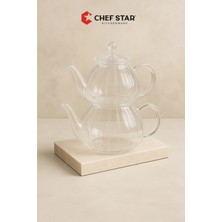 UltraMint Modern Çizgili Cam Demlik Seti, Şeffaf Kulplu, Dayanıklı ve Şık Ürün