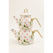 UltraMint Papatyalı Emaye Çaydanlık Takımı, Pembe Puantiyeli, Retro, Lüks Tasarım