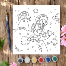 Chve Design 20X20 Tuval Boyama Seti Etkinlik Astronot ve Gezegenler Etkinlik Boyama Seti