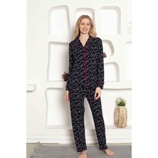 5.Mevsim Alimer Kadın Pijama Takımı - Yıldız Desenli Önden Düğmeli Uzun Kollu