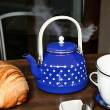 UltraMint Mavi Puantiyeli 3,5 Litre Emaye Çaydanlık ve Demlik Seti