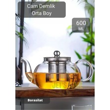 UltraMint Borosilat Cam Demlik, Çelik Süzgeçli, 600 Ml, Isıya Dayanıklı, Bitki Çayı Demliği