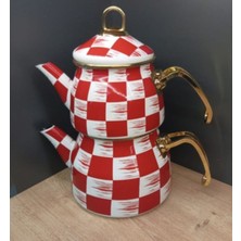 UltraMint Kırmızı Damalı Emaye Çaydanlık 1-2,1 Litre, Şık ve Dayanıklı Tasarım