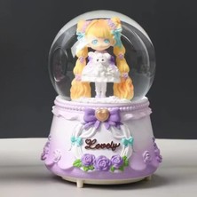 PremiumPort Sevimli Çiçekli Kız Büyük Boy Püskürtmeli Müzikli Işıklı Kar Küresi