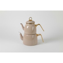 UltraMint Emaye Çaydanlık Takımı, Bej Renk, 1,2 Lt + 2 Lt, Şık ve Dayanıklı