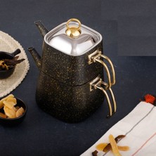 UltraMint Altın Renk Kare Çaydanlık Takımı Orta Boy 3,5 Litre