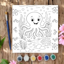 Chve Design 20X20 Tuval Boyama Seti Etkinlik Okyanus Şirin Ahtapot Etkinlik Boyama Seti