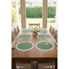 Rona Home Lüx Yeşil Dantelli Amerikan Servis – Yuvarlak Supla Takımı – Leke Tutmaz 6 Lı Takım