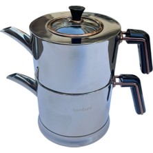 UltraMint Bambum Fita Süzgeçli Aile Boy Çelik Çaydanlık Takımı Siyah