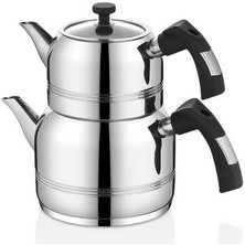 UltraMint 4 Parça Çaydanlık Seti, Indüksiyonlu Ocak Uyumlu, Gümüş Siyah Renk