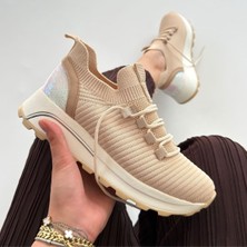 SEPET365 Feort Bej Triko Bağcıklı Spor Ayakkabı