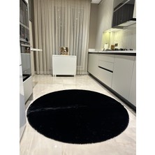 Doğuş Peluş Halı Ultra Soft Siyah Yumuşak Dokulu Peluş Halı Yuvarlak