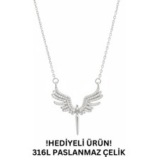 Stelo Forte Zirkon Taşlı Yusufçuk Kolye Paslanmaz Çelik Gümüş Renk Çelik Kolye
