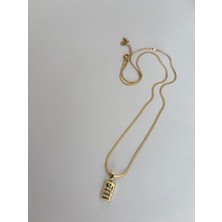 Marsel Italyan Külçe Taşlı Çelik Gold Kolye