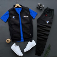 Risil-Nu Company Basic Bmw Mpower Baskılı Kapitone Yelek -Yazlık Eşofman Altı -T-Shirt 3'lü Alt Üst Takım