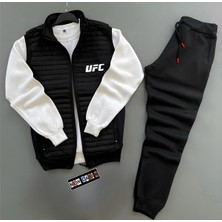 Risil-Nu Company Ufc Baskılı Kapitone Triko Detaylı Yelek-Kışlık Eşofman Altı-Sweatshirt 3'lü Alt Üst Takım