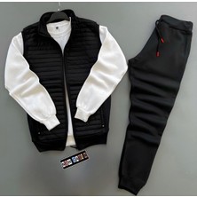 Risil-Nu Company Yeni Sezon Basic Kapitone Triko Detaylı Yelek & Kışlık Eşofman Altı & Sweatshirt 3'lü Alt Üst Takım