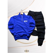 Risil-Nu Company Yeni Sezon Pamuklu Içi Şardonlu Yarım Fermuarlı Ufc Baskılı Sweatshirt ve Eşofman Altı 2'li Takım