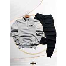 Risil-Nu Company Yeni Sezon Pamuklu Içi Şardonlu Yarım Fermuarlı Ufc Baskılı Sweatshirt ve Eşofman Altı 2'li Takım