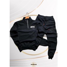 Risil-Nu Company Yeni Sezon Pamuklu Içi Şardonlu Yarım Fermuarlı Ufc Baskılı Sweatshirt ve Eşofman Altı 2'li Takım