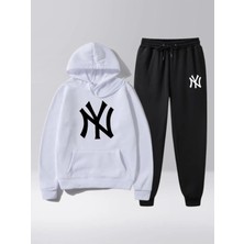 Risil-Nu Company Yeni Sezon New York Baskılı Pamuklu Kapüşonlu Sweatshirt & Kışlık Eşofman Altı 2'li Takım