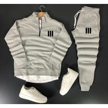 Risil-Nu Company Yarım Fermuarlı Baskılı Pamuklu Siyah Sweat-Pamuklu Siyah Eşofman Altı Takım Alt Üst 2'li