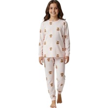 Ayıcık Baskılı Çizgili Kız Pijama Takımı