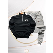 Risil-Nu Company Yeni Sezon Pamuklu Içi Şardonlu Yarım Fermuarlı Ufc Baskılı Sweatshirt ve Eşofman Altı 2'li Takım