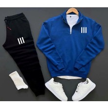 Risil-Nu Company Yarım Fermuarlı Baskılı Pamuklu Siyah Sweat-Pamuklu Siyah Eşofman Altı Takım Alt Üst 2'li