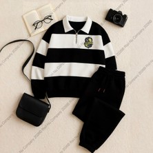 Risil-Nu Company Yeni Sezon Premium Kumaş (Unisex) Polo Yaka Parçalı 3 Iplik Sweatshirt - Eşofman Altı 2'li Takım