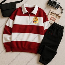 Risil-Nu Company Yeni Sezon Premium Kumaş (Unisex) Polo Yaka Parçalı 3 Iplik Sweatshirt - Eşofman Altı 2'li Takım