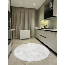 Doğuş Peluş Halı Ultra Soft Beyaz Yumuşak Dokulu Peluş Halı Yuvarlak