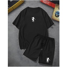 Risil-Nu Company Basketbol Silüet Baskılı Oversize T-Shirt Şort Takımı, 2'li Alt Üst Takım