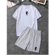 Risil-Nu Company Basketbol Silüet Baskılı Oversize T-Shirt Şort Takımı, 2'li Alt Üst Takım