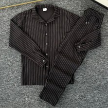 Risil-Nu Company Premium Krep Kumaş Çizgi Detaylı Unisex Gömlek ve Pantolon Takım