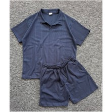 Risil-Nu Company Premium Pamuklu Petek Kumaş Kendinden Desenli Unisex Polo Yaka T-Shirt ve Şort Takım