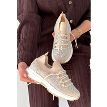 Shoegar Ceas Bej Triko Bağcıklı Spor Ayakkabı