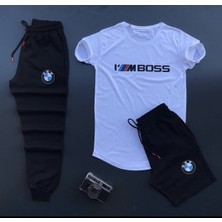 Risil-Nu Company Yeni Sezon Unisex I'm Boss Bmw Baskılı Tişört-Eşofman Altı-Şort 3'lü Kombin Alt Üst Takımlar