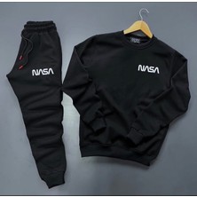 Risil-Nu Company Yeni Sezon Nasa Baskılı Pamuklu Sıfır Yaka Sweat-Pamuklu Kışlık Eşofman Altı 2'li Takım