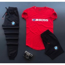 Risil-Nu Company Mpower Bmw Baskılı Şort-Eşofman Altı-Tişört Slim Fit 3'lü Takım Kombin Alt Üst