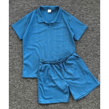 Risil-Nu Company Premium Pamuklu Petek Kumaş Kendinden Desenli Unisex Polo Yaka T-Shirt ve Şort Takım