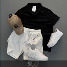 Risil-Nu Company Fitilli Ottoman Premium Kumaş Polo Yaka Unisex T-Shirt ve Şort Takım