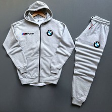 Risil-Nu Company Unisex Gri Bmw Baskılı Fermuarlı Hırka Eşofman Altı Takımı