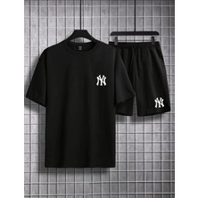 Risil-Nu Company Ny Baskılı Unisex Oversize T-Shirt ve Yazlık Şort Alt Üst Takım 2'li